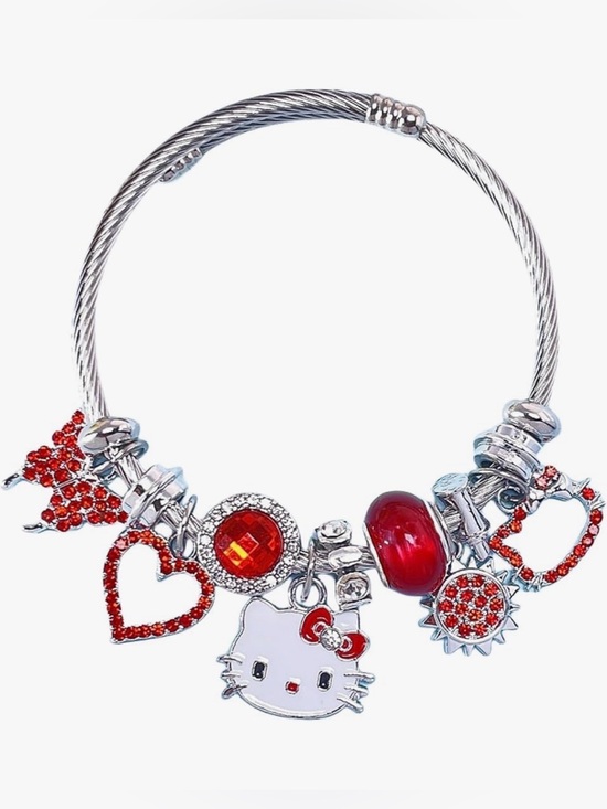 Hello Kitty Jewelry - 💕NEW Sparkling Swarovski Crystal Silver Hello Kitty Bracelets: Pink, Red, Blue
